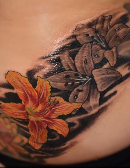 Tattoos - Colorful and Black and Gray Lillies - 95611